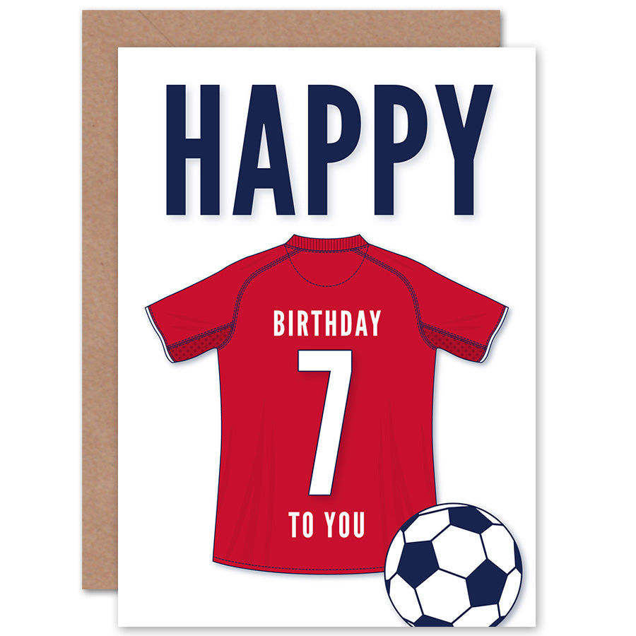 Dark Red Football Strip Kit Jersey Age Birthday Card
