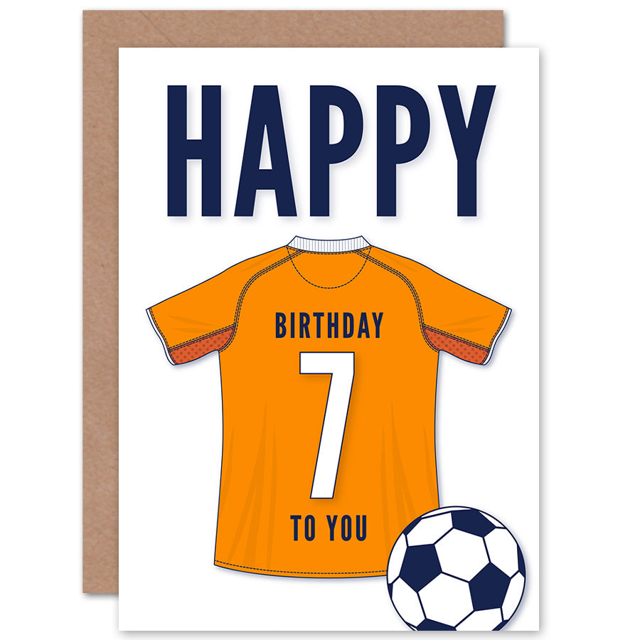 Orange Football Strip Kit Jersey Age Birthday Card