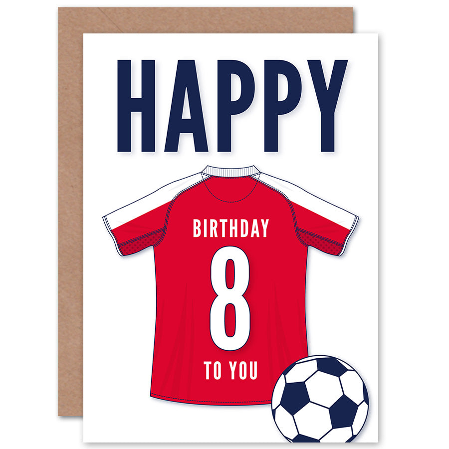 White Red Football Strip Kit Jersey Age Birthday Card