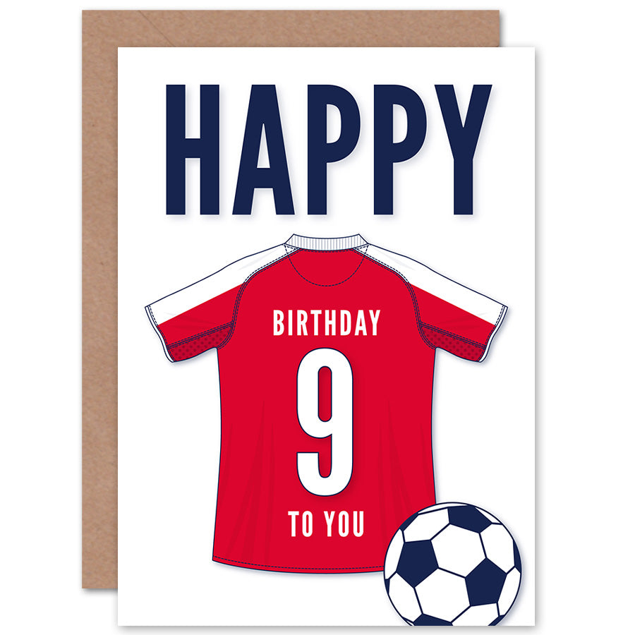 White Red Football Strip Kit Jersey Age Birthday Card