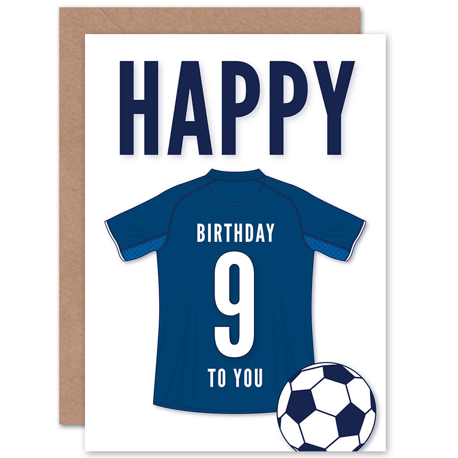 Dark Blue Football Strip Kit Jersey Age Birthday Card