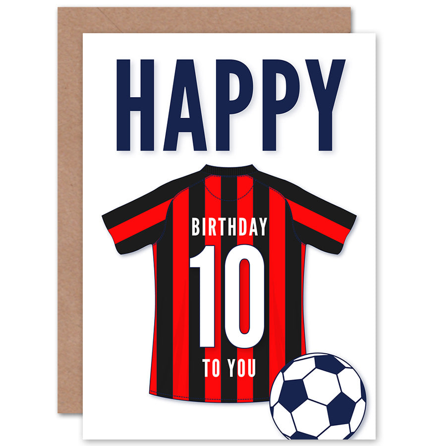 Black Red Striped Football Strip Kit Jersey Age Birthday Card