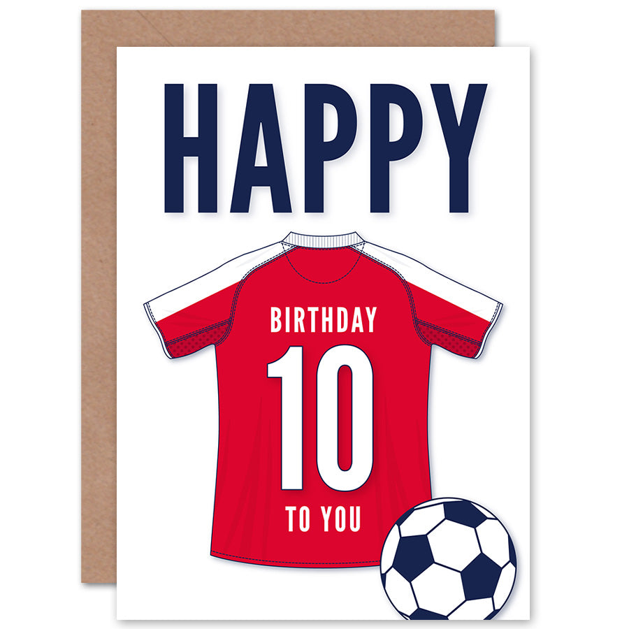 White Red Football Strip Kit Jersey Age Birthday Card