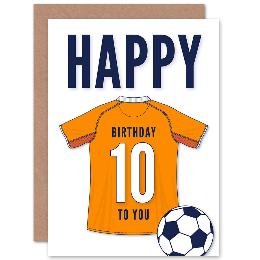 Orange Football Strip Kit Jersey Age Birthday Card