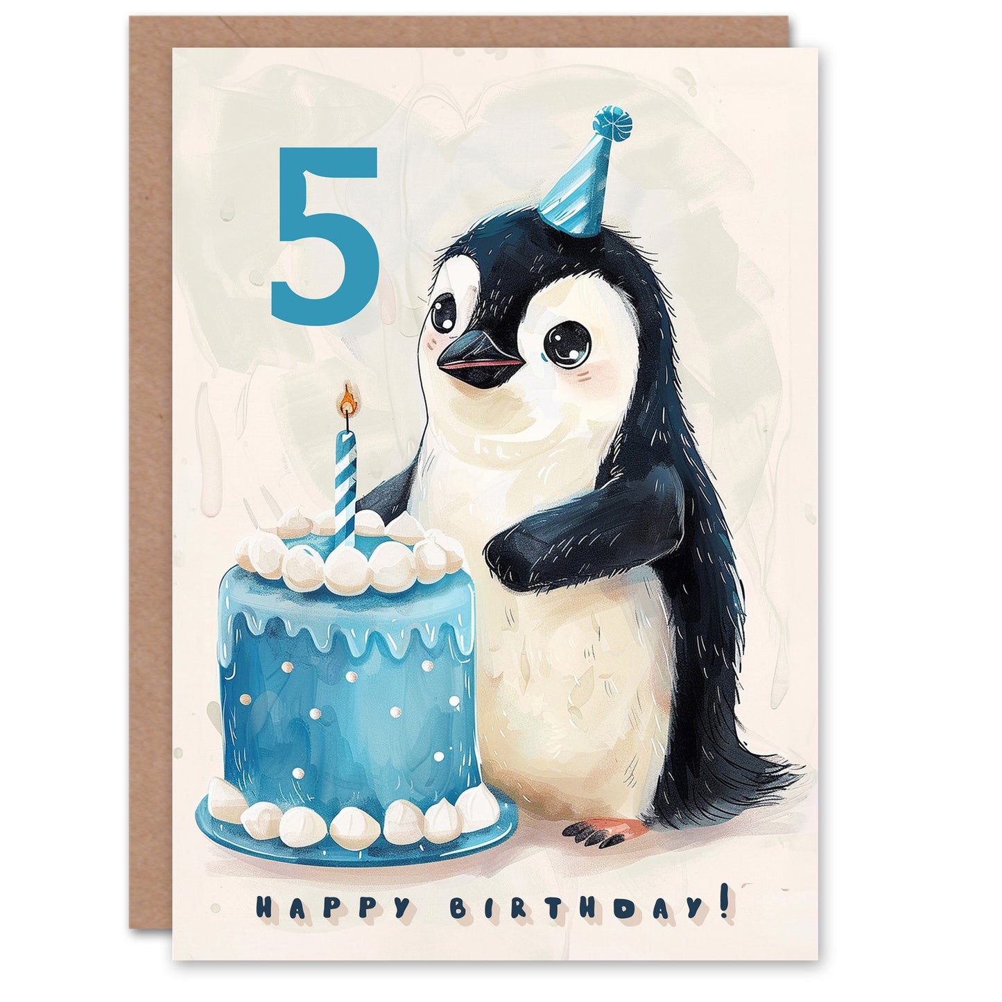 Cute Baby Penguin Cake Cartoon Kids Birthday Card
