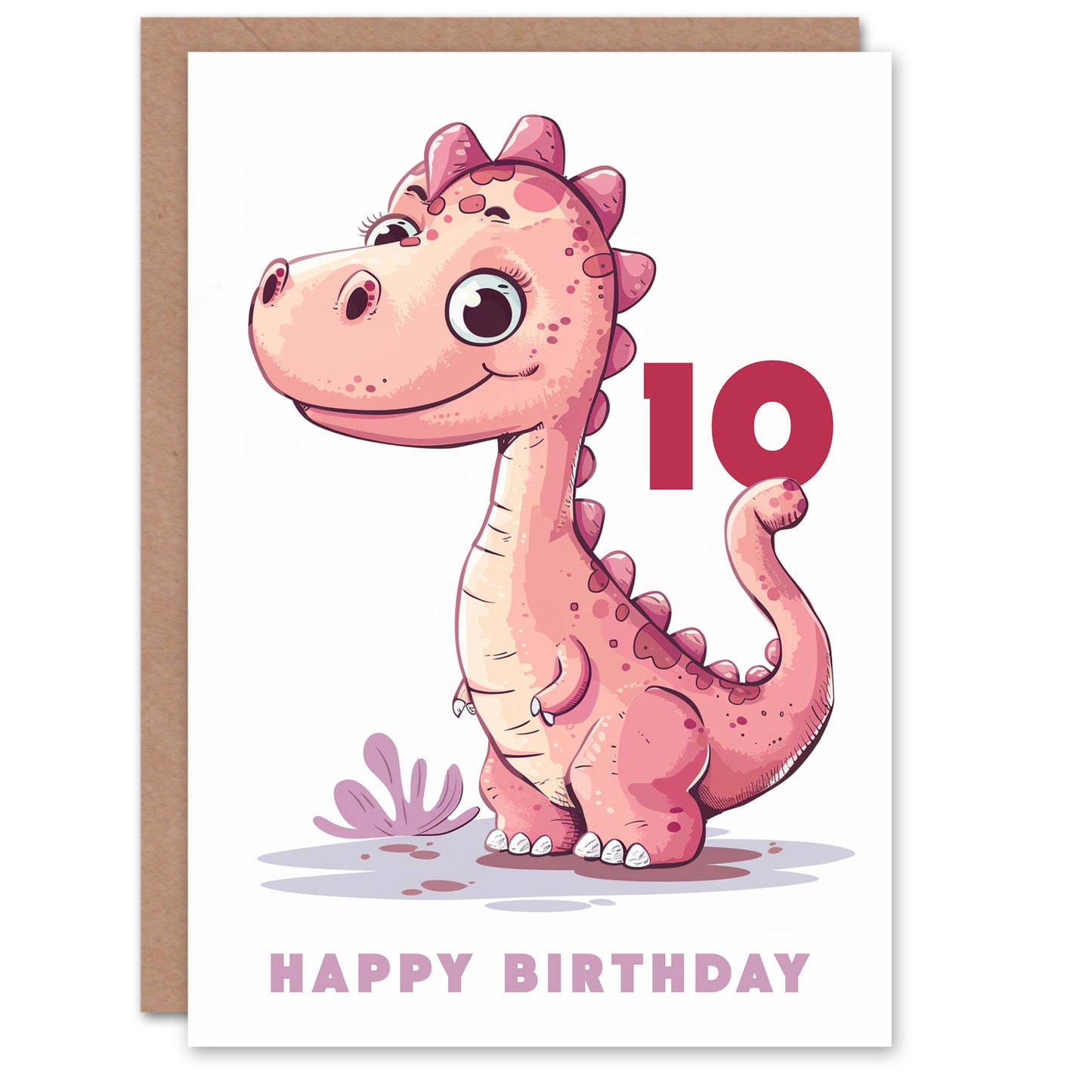 Cute Pink Baby Dinosaur Cartoon Kids Birthday Card