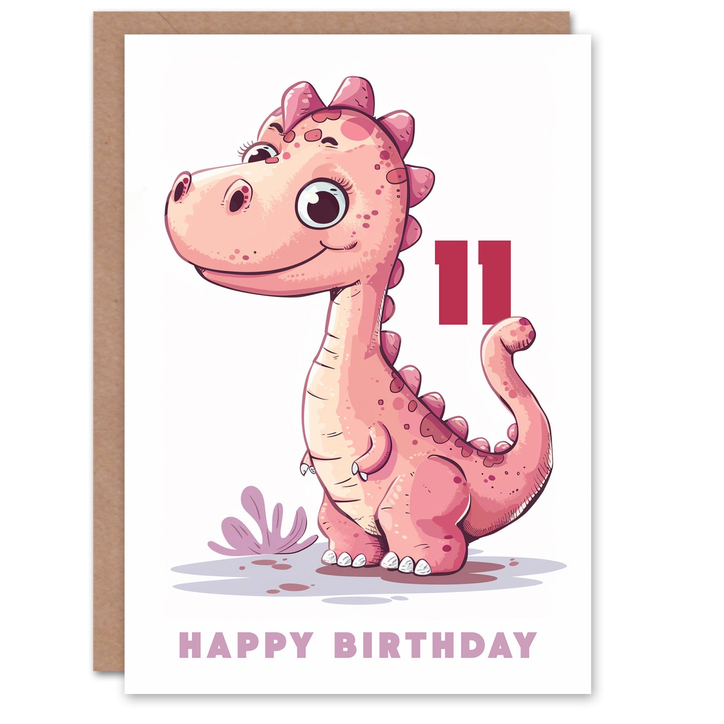 Cute Pink Baby Dinosaur Cartoon Kids Birthday Card