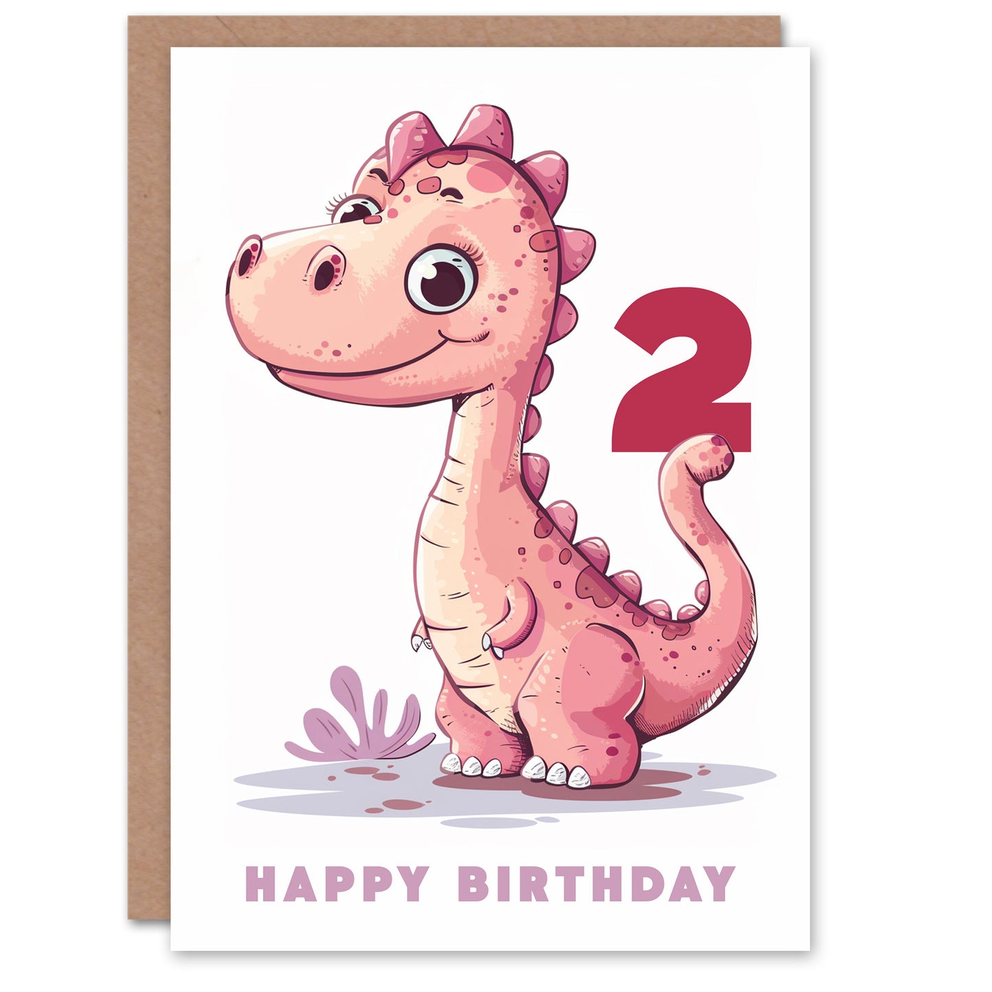 Cute Pink Baby Dinosaur Cartoon Kids Birthday Card