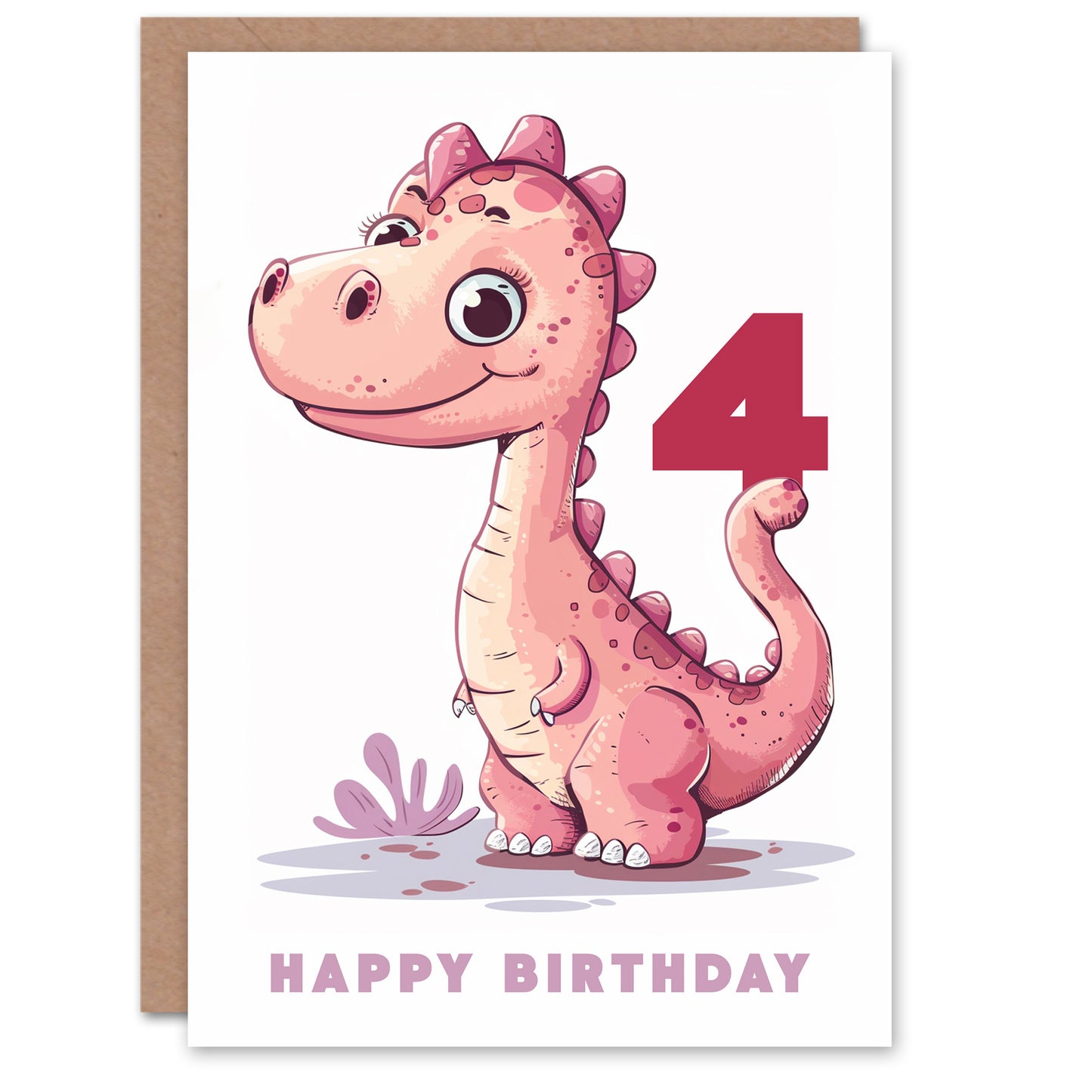 Cute Pink Baby Dinosaur Cartoon Kids Birthday Card