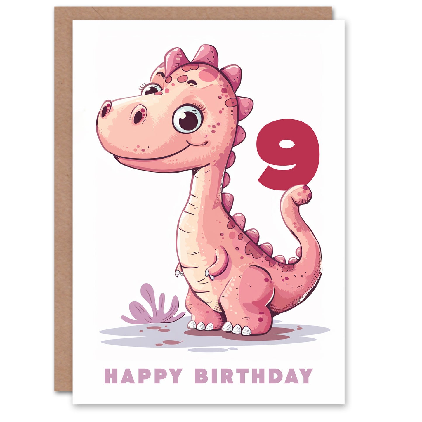 Cute Pink Baby Dinosaur Cartoon Kids Birthday Card