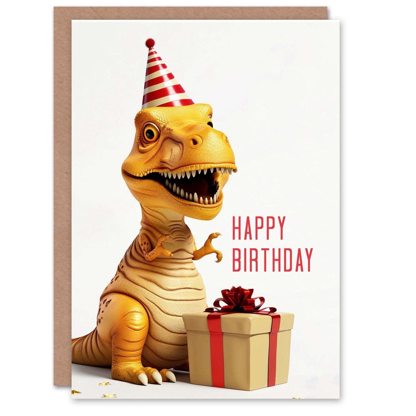 T-Rex Dinosaur in Party Hat Kids Birthday Card