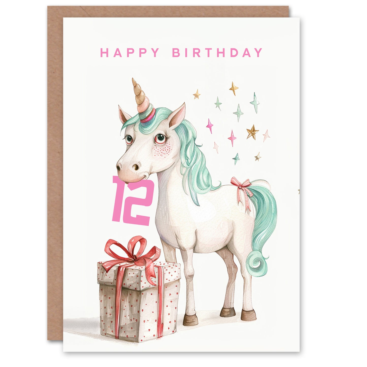 Unicorn Stars Present Fun Kids Birthday Card