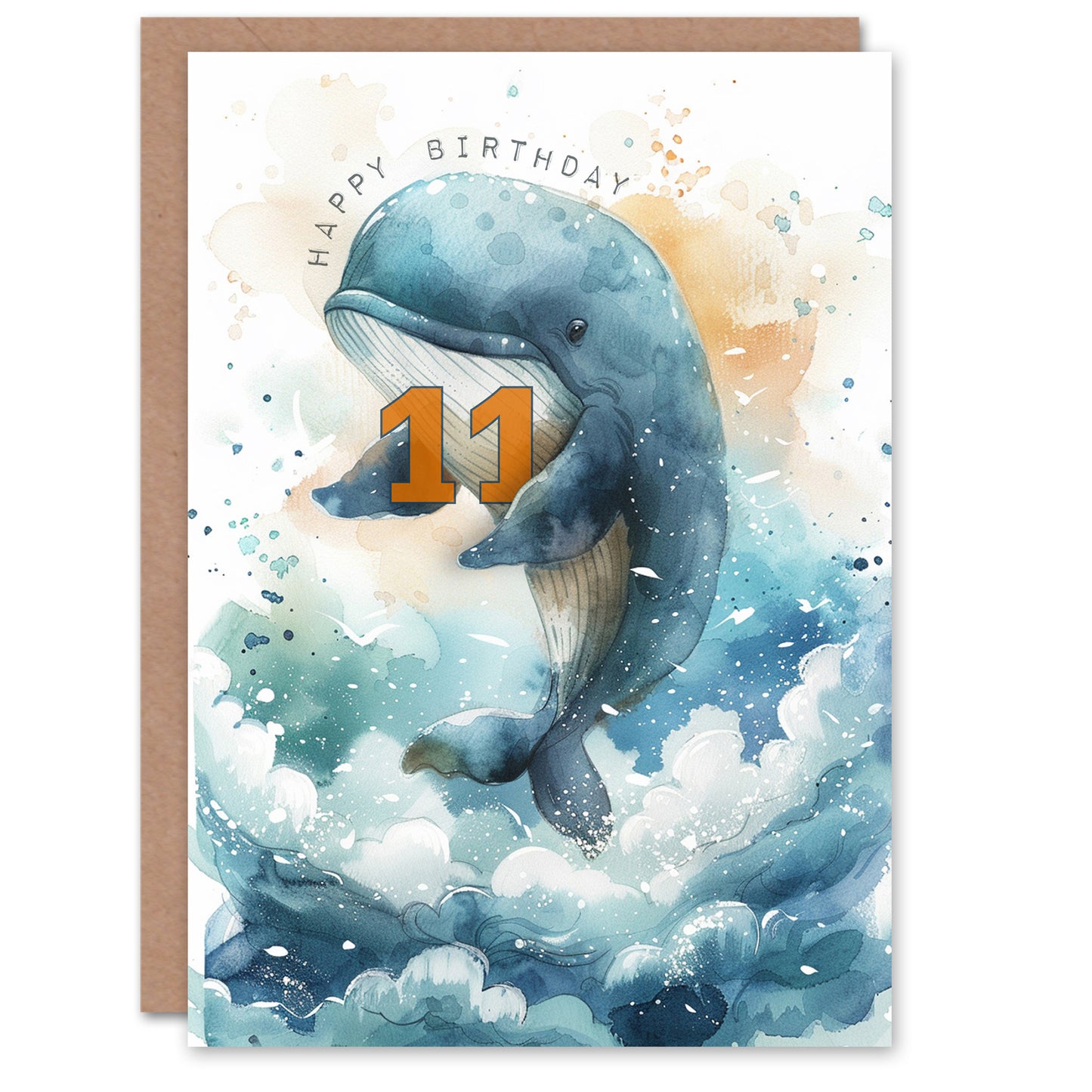 Cute Whale Wave Jump Illustration Child Kids Birthday Card