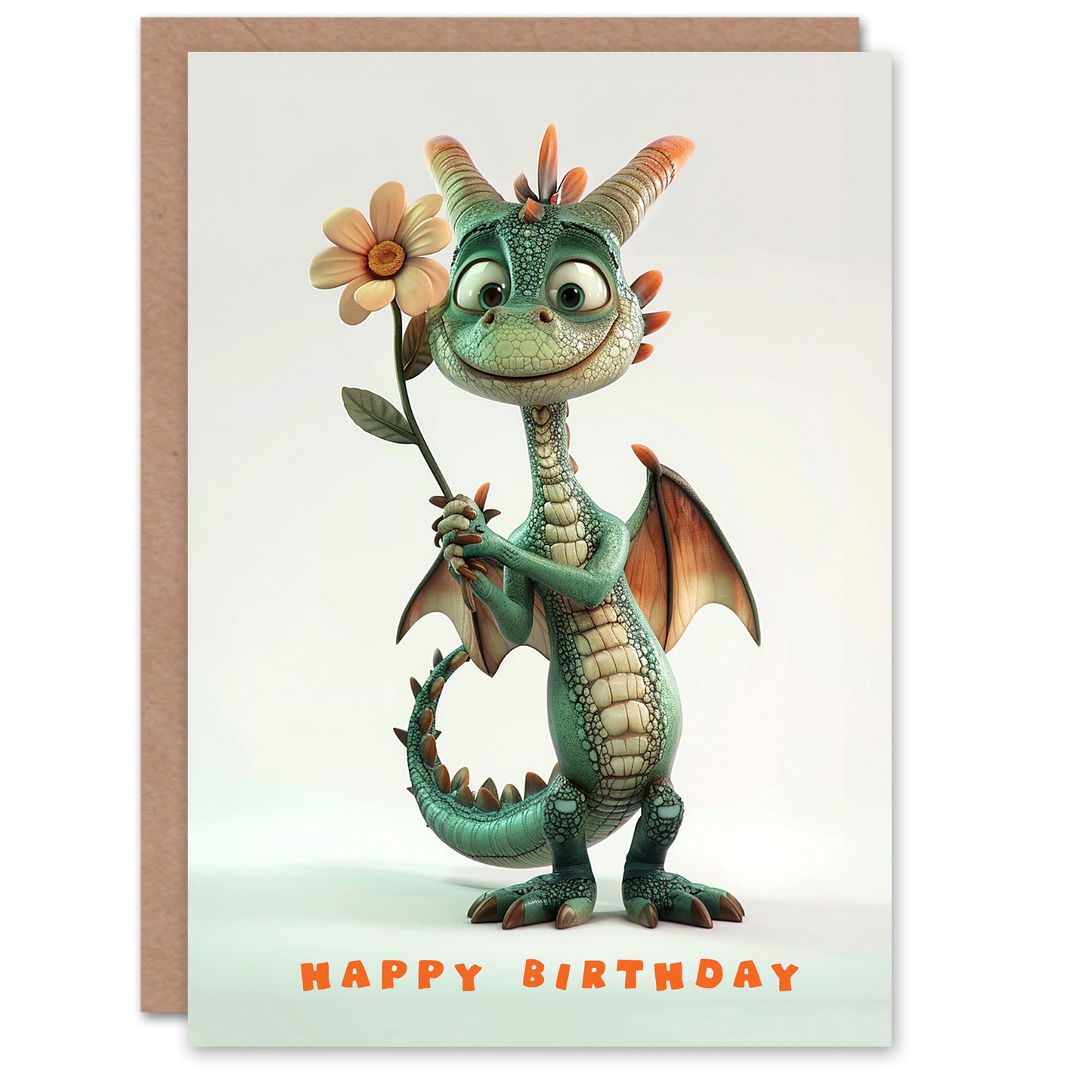 Birthday Card Cute Dragon With Daisy Flower Cartoon For Kids