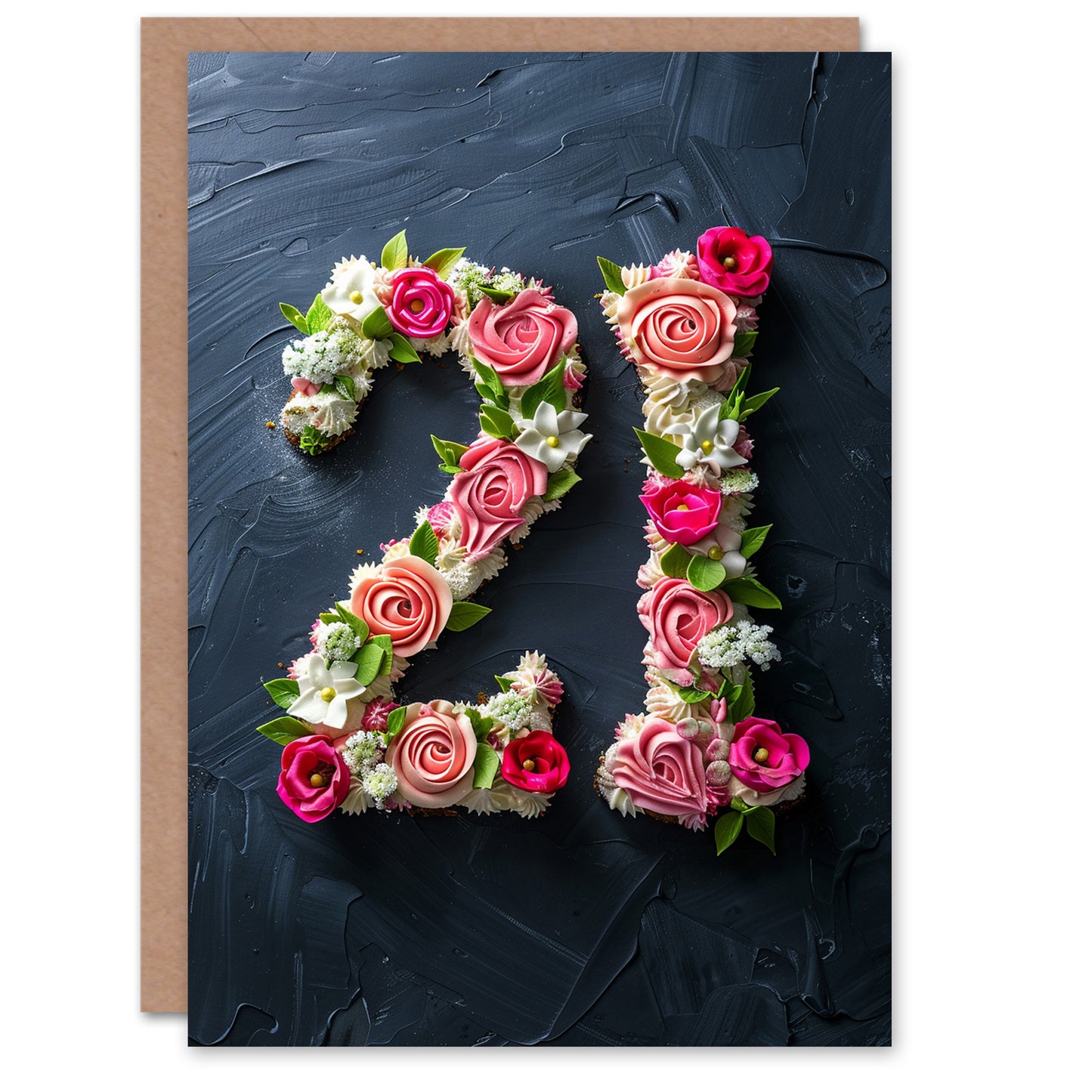 Fancy Floral Number Cake 21st Adult Birthday Card