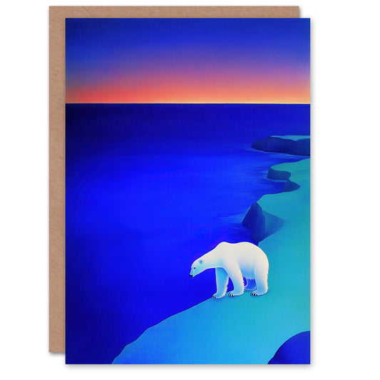 Polar Bear Sunset Sky Alaska Ice Landscape Christmas Card