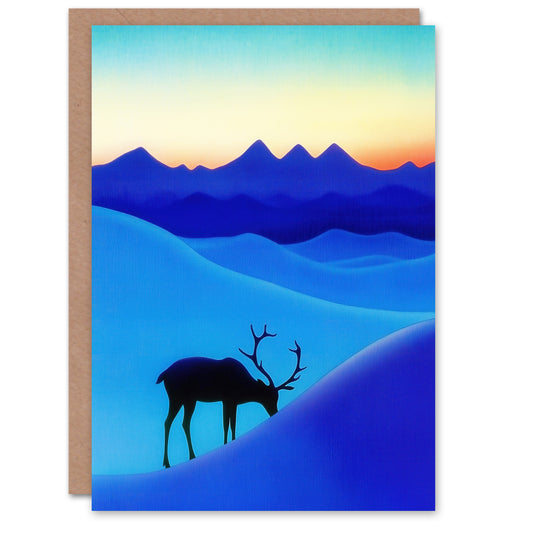 Reindeer Arctic Landscape Snow Watercolour Christmas Card