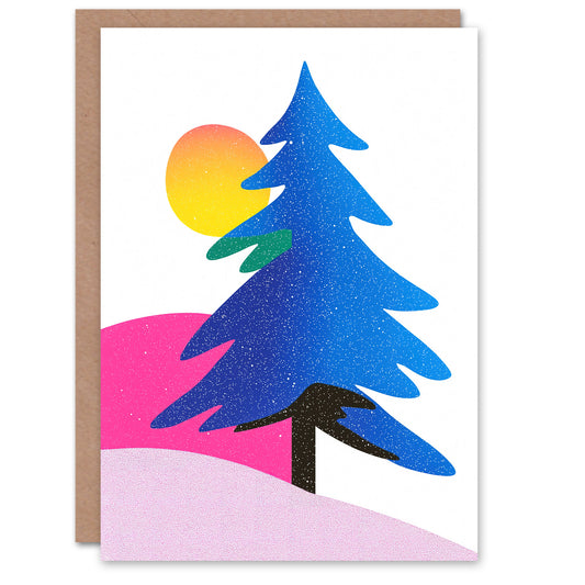 Modern Abstract Tree Snow Sun Bold Colourful Christmas Card