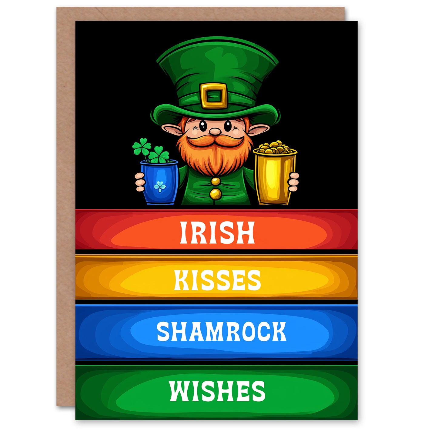 St. Patrick's Day Card Irish Kisses Shamrock Wishes Blank Greeting Card