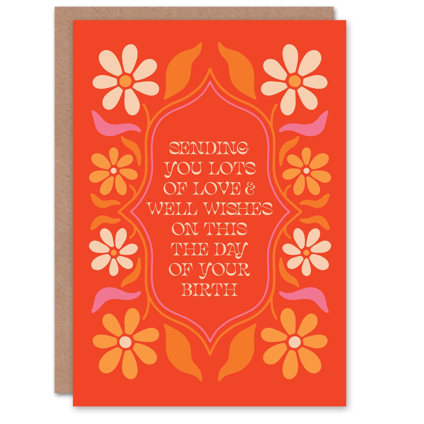 Birthday Card Love and Wishes Groovy Floral Art Nouveau Style