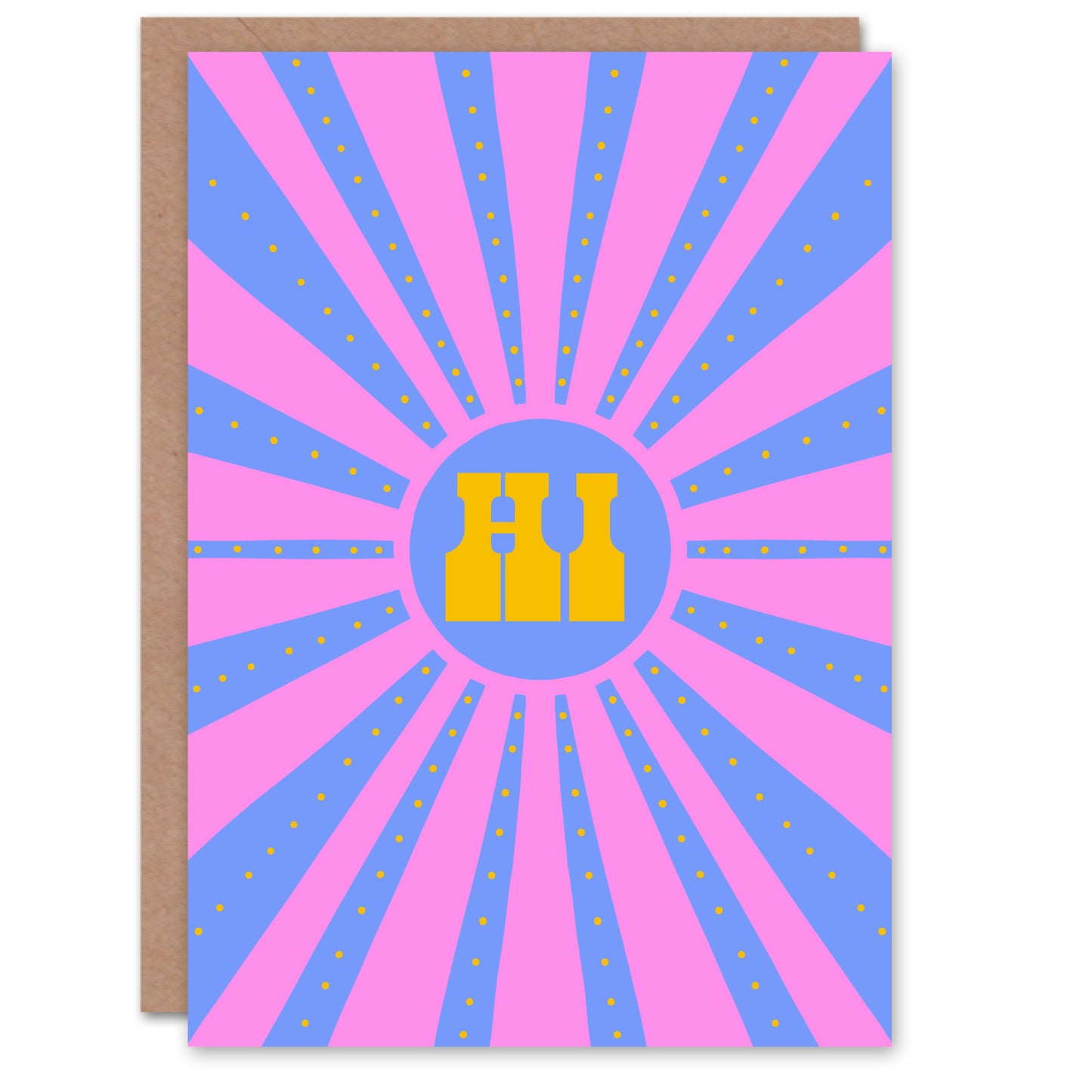 Art Card Hi Groovy Pink Blue Sun Ray Pattern Retro Design