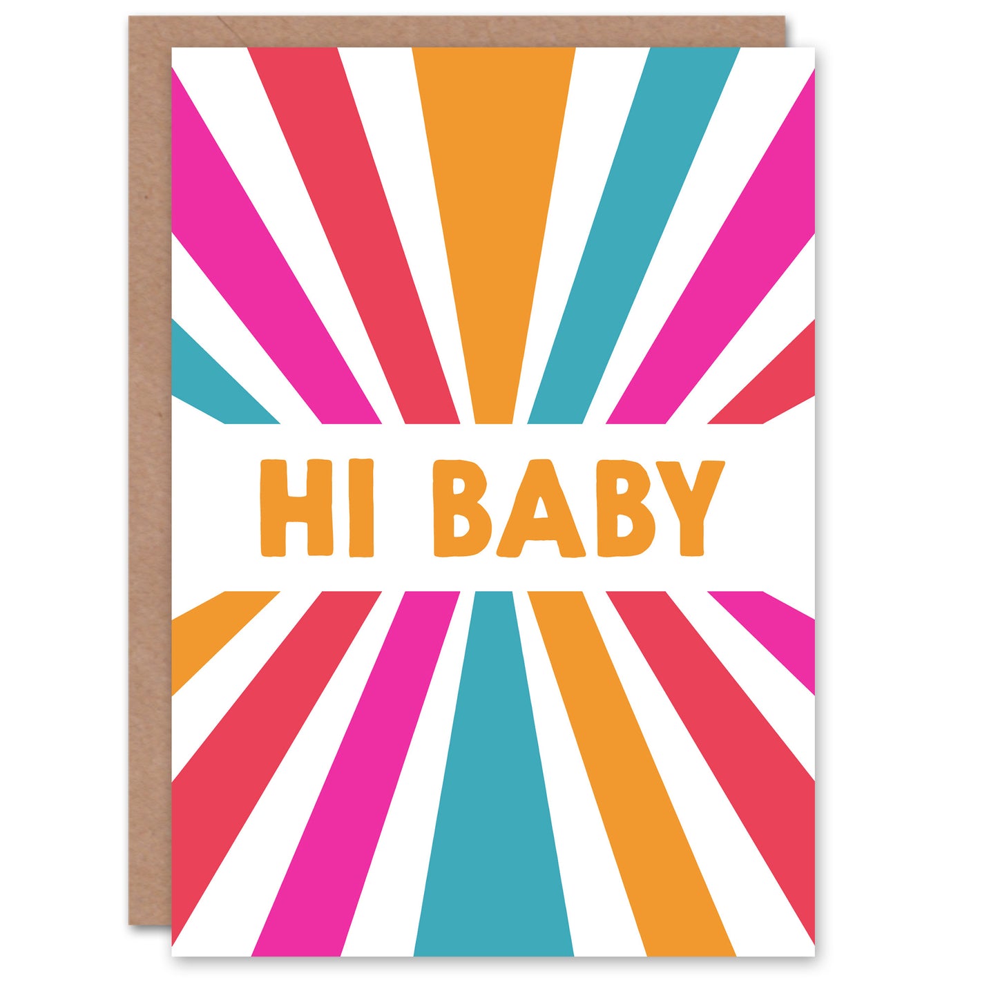 New Baby Card Hi Baby Bright Groovy Retro Stripe Design
