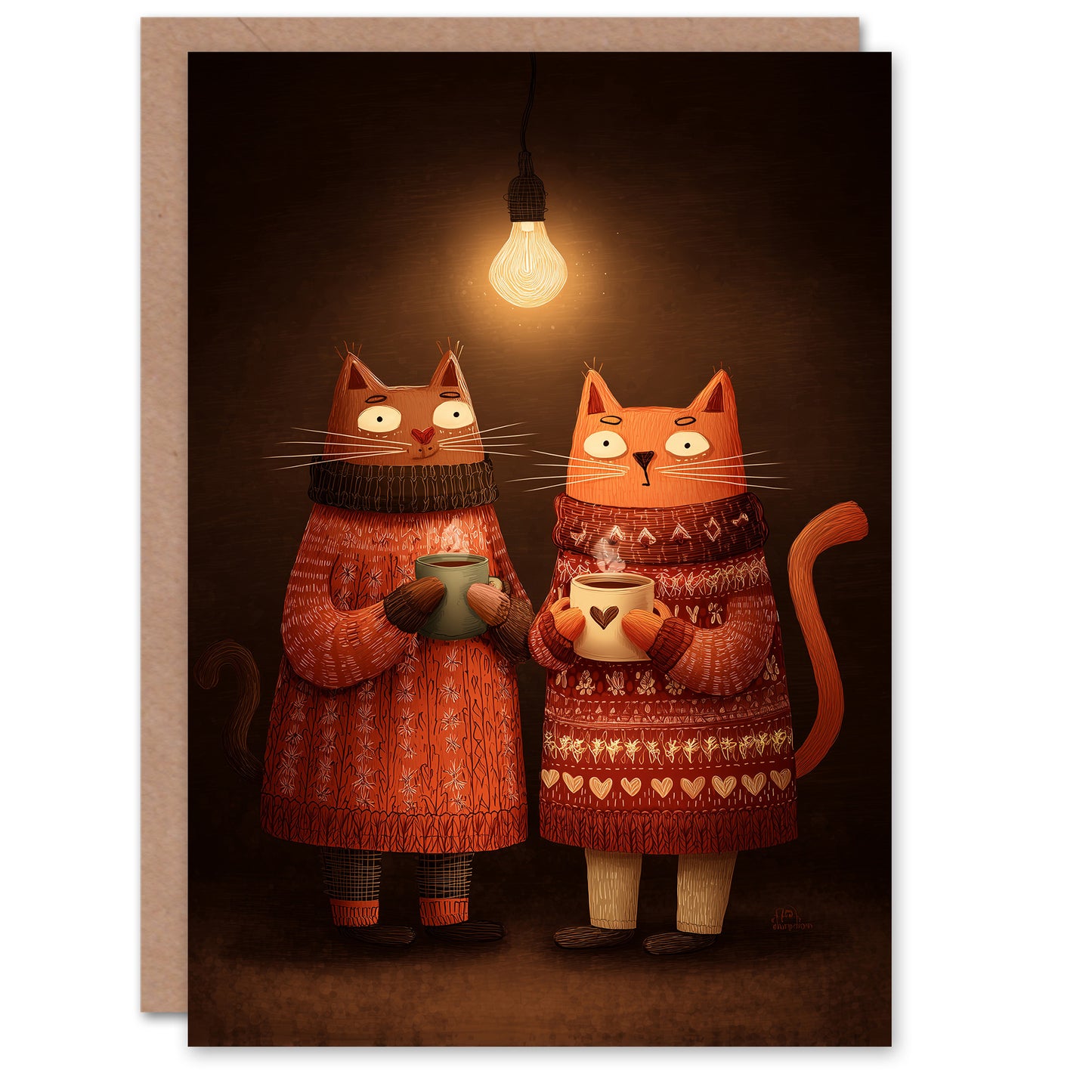 Cute Cats in Cosy Jumpers With Hot Chocolate Valentine's Day Card