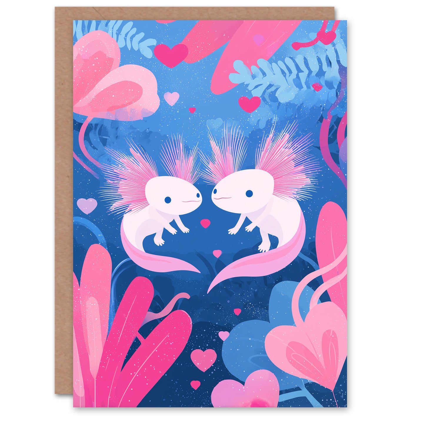 Cute Axolotls In Love Pink Blue Illustration Valentine's Day Card