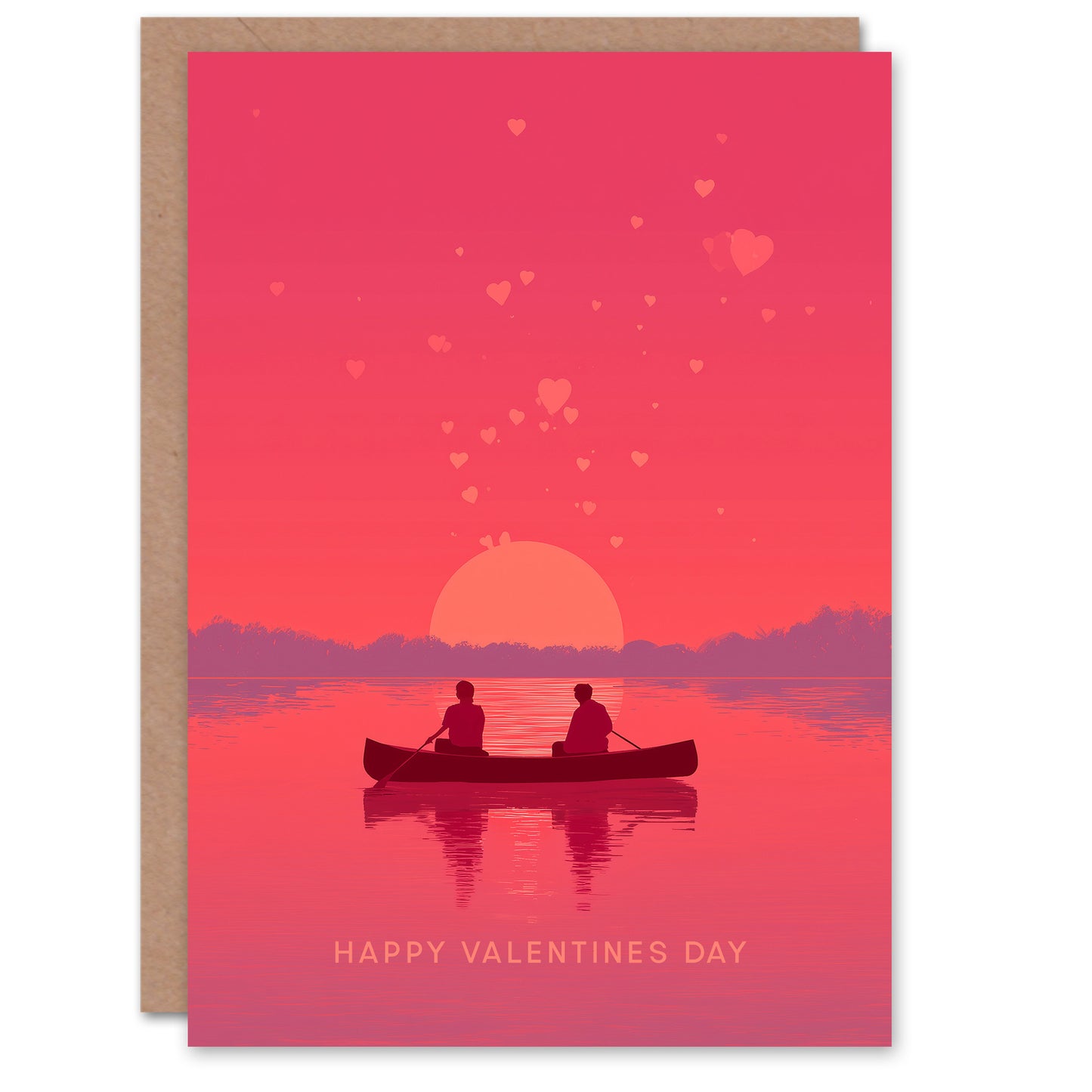 Romantic Boat Ride Pink Coastal Landscape Sunset Valentine's Day Card