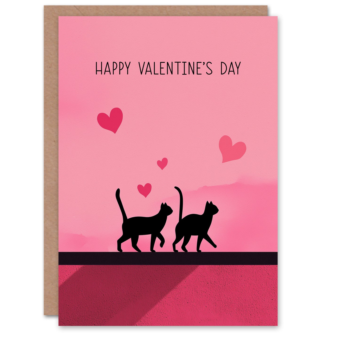 Cat Lover Animal Silhouettes on Wall Pink Modern Valentine's Day Card