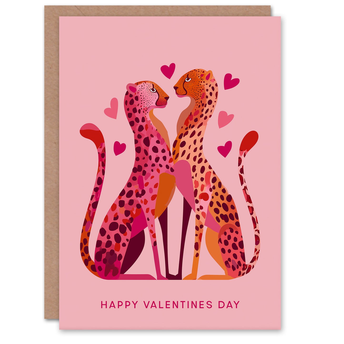 Big Cat Lover Cheetahs in Love Modern Illustration Valentine's Day Card