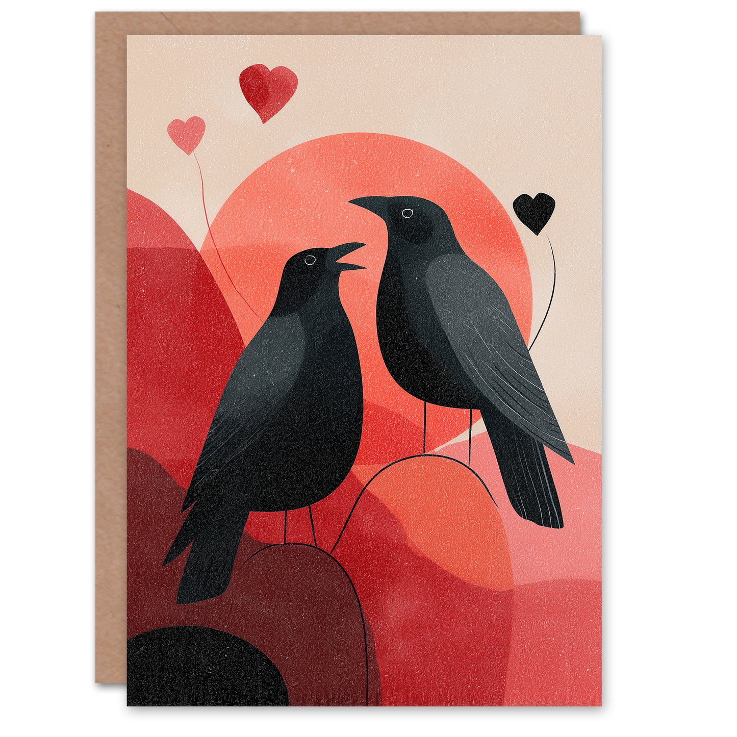 Crows Bird Couple Midcentury Modern Animals In Love Valentine's Day Card
