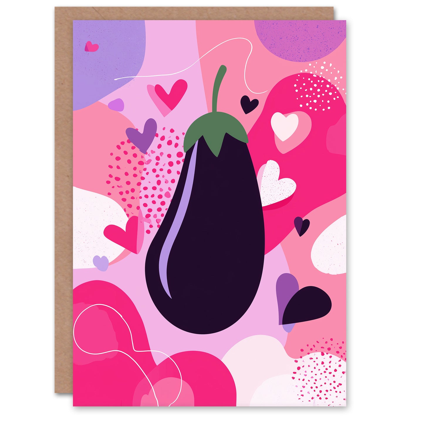 Eggplant Aubergine and Abstract Love Hearts Funny Valentine's Day Card