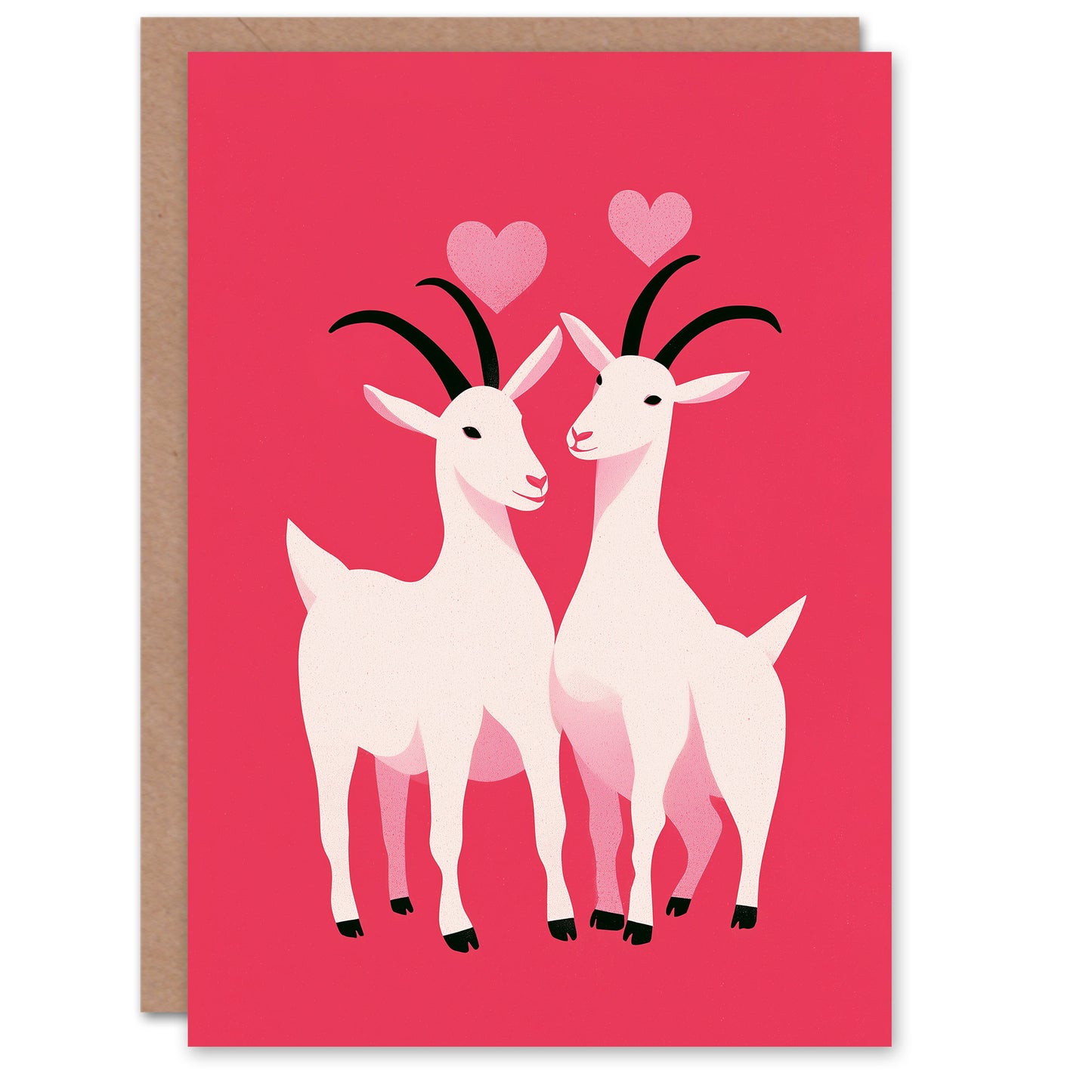 Goats Animals in Love Modern Raspberry Pink Design Valentine's Day Card