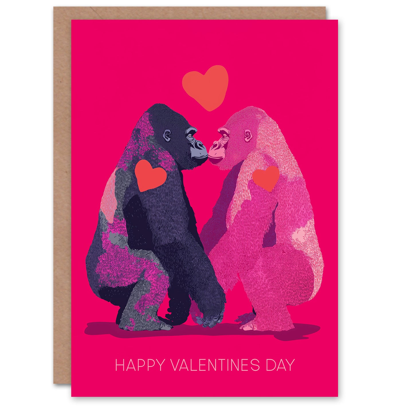 Gorillas in Love Modern Neon Pink Design Valentine's Day Card
