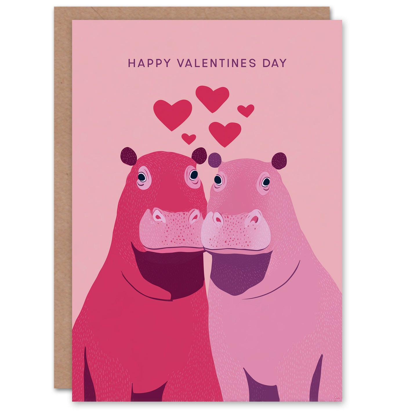 Cute Hippo Couple Illustration in Soft Pink Tones Valentine's Day Card