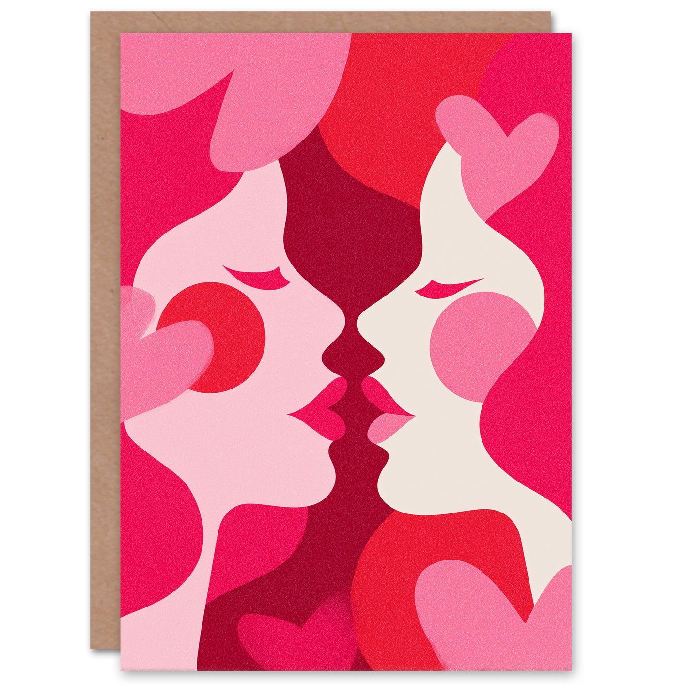 Kissing Women Bold Pink Love Modern Abstract Valentine's Day Card