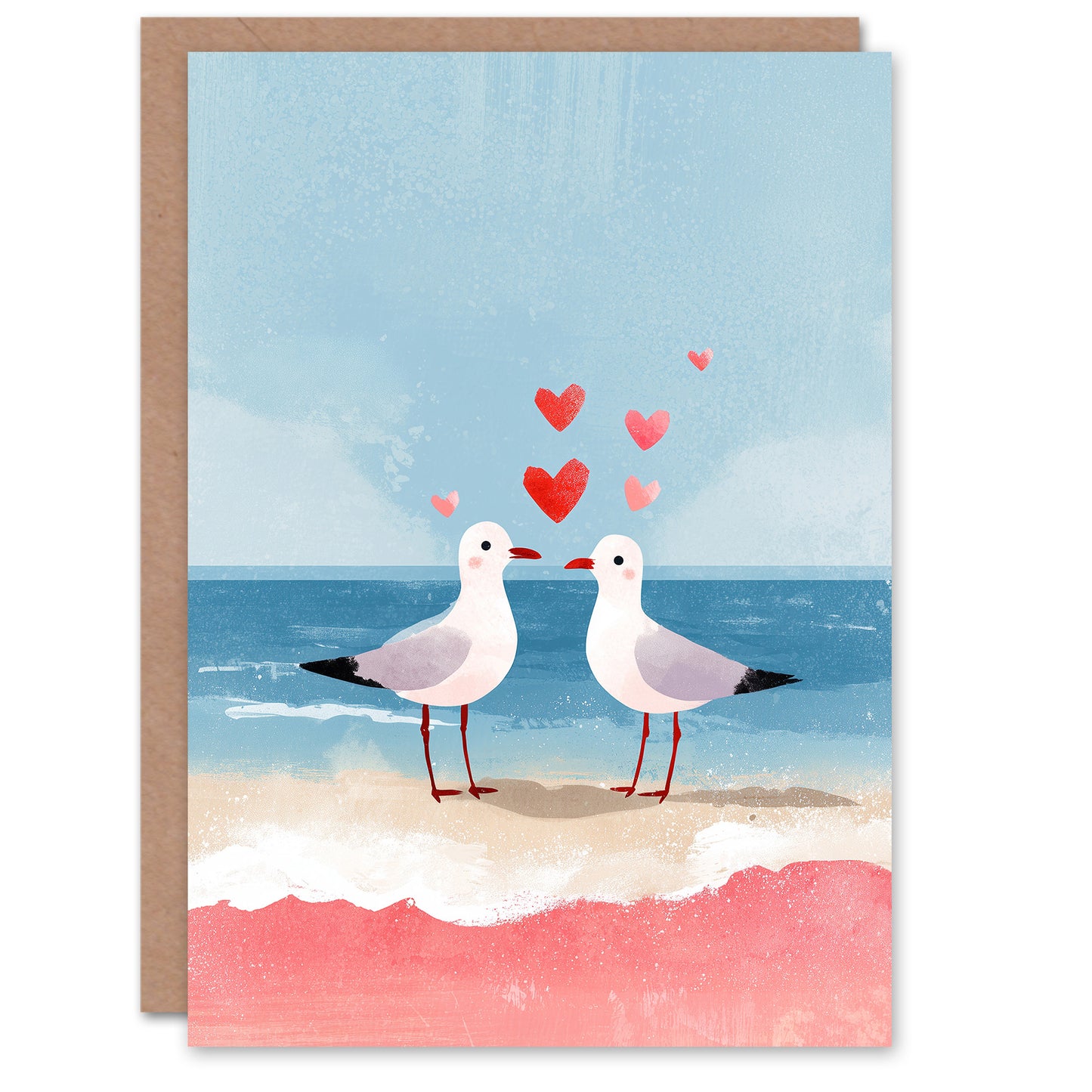 Seabird Sweethearts Seagulls on Sandy Beach Valentine's Day Card