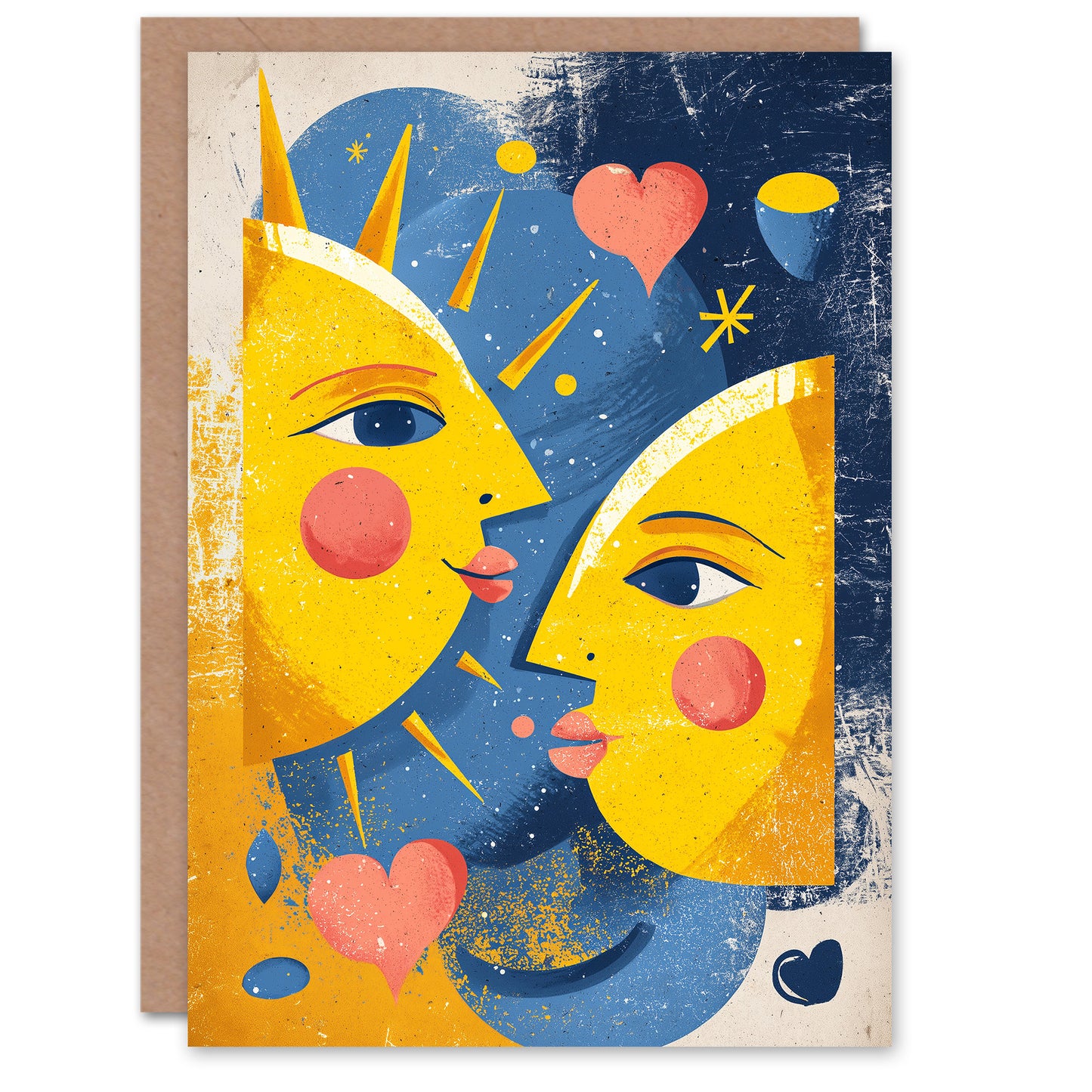 Sun Moon Two Halves of The Sky Modern Folk Art Valentine's Day Card