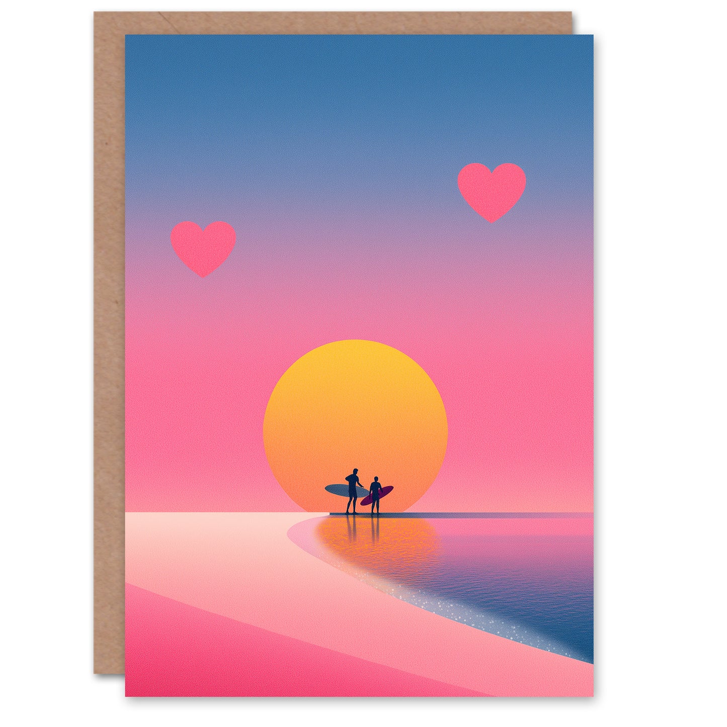 Surfer Couple Romantic Sunset Surf Session Valentine's Day Card
