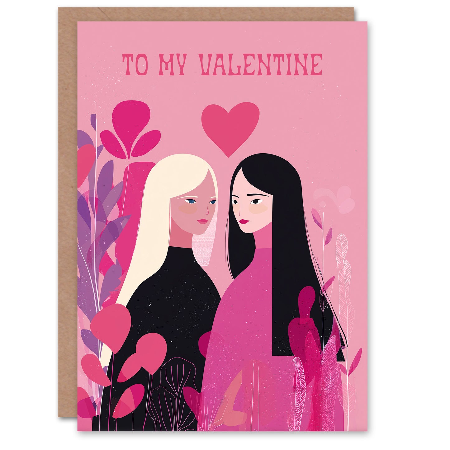 To My Valentine Women Couple Boho Midcentury Modern Valentine's Day Card