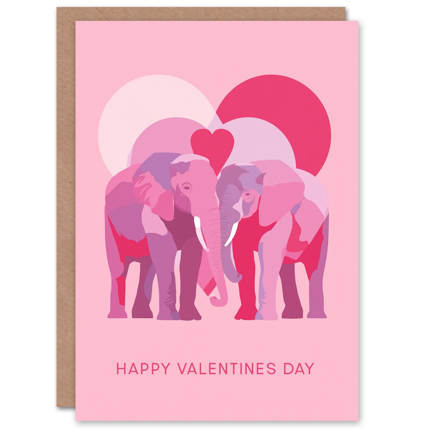 Elephants And Love Hearts Pink Modern Abstract Valentine's Day Card