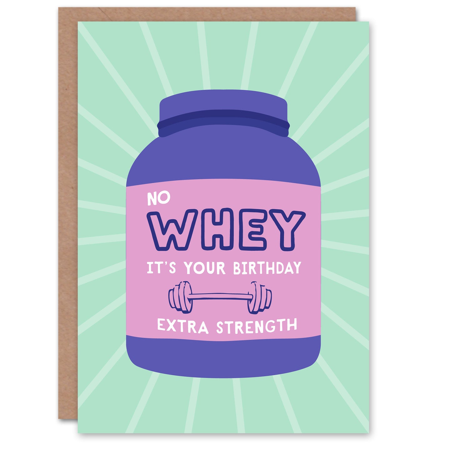 Funny Birthday Card “No Whey It’s Your Birthday” Gym Fitness Pun Purple