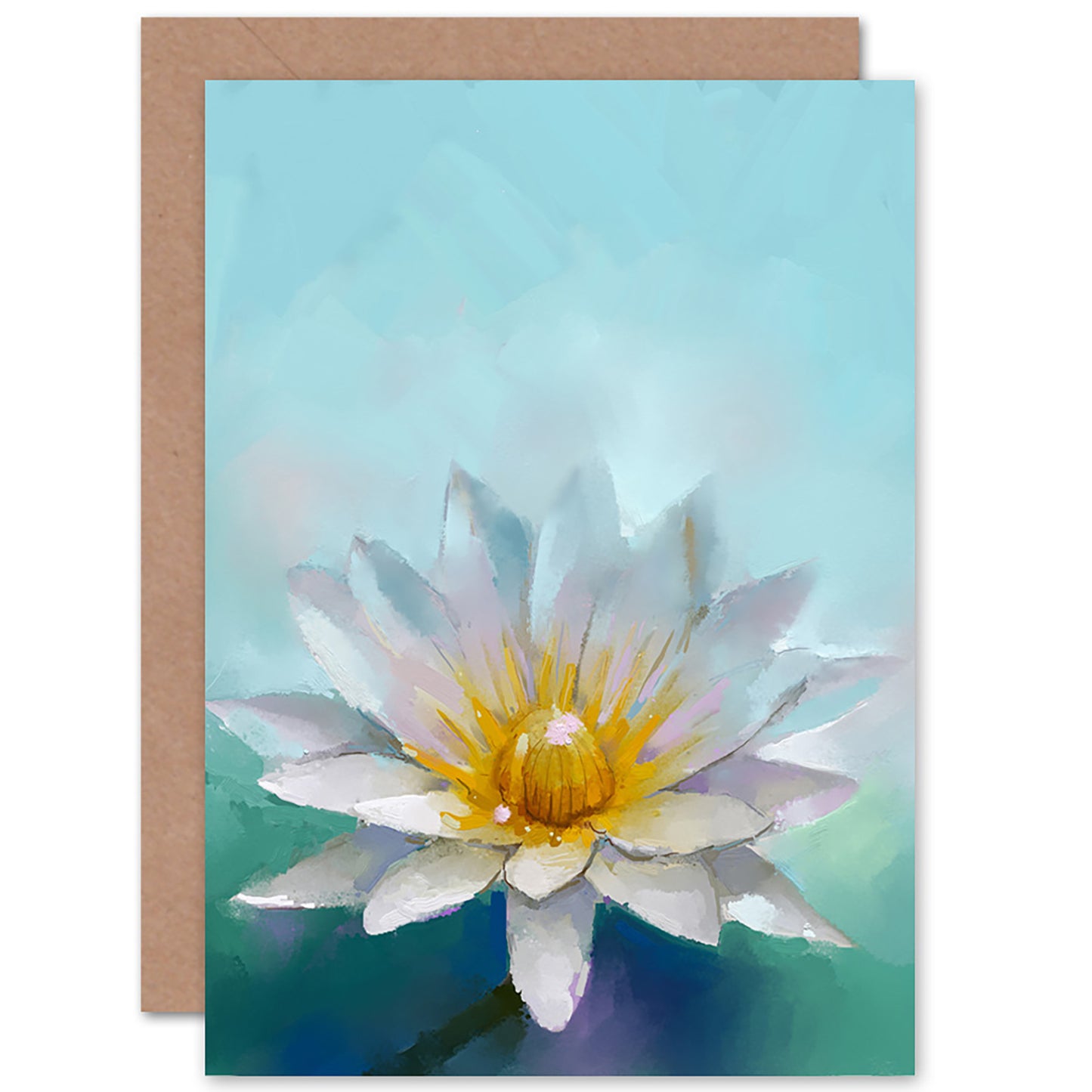 Lotus Flower Aquatic Plant Painting Floral Good Luck Card