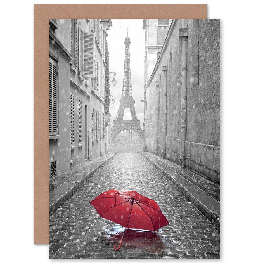 Eiffel Tower In Paris Red Umbrella Greeting Card