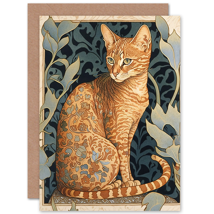 Ocicat Flower Pattern Fur Nouveau Birthday Card