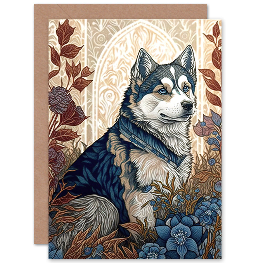 Siberian Husky Autumn Flower Field Dog Birthday Card