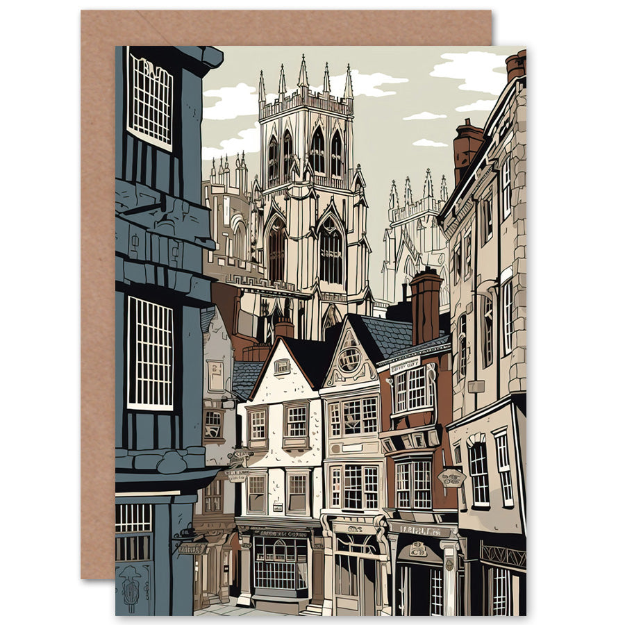 Shambles Street Cityscape With York Minster Towers Travel Greeting Card