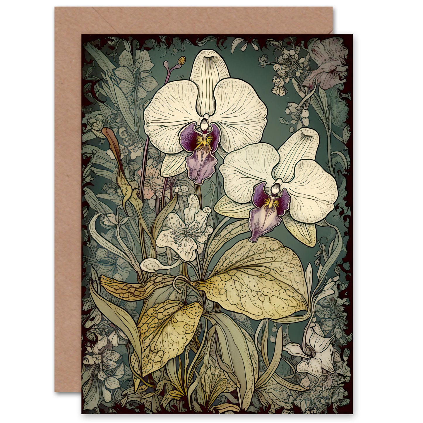 Orchid Flowers Floral Art Greeting Card