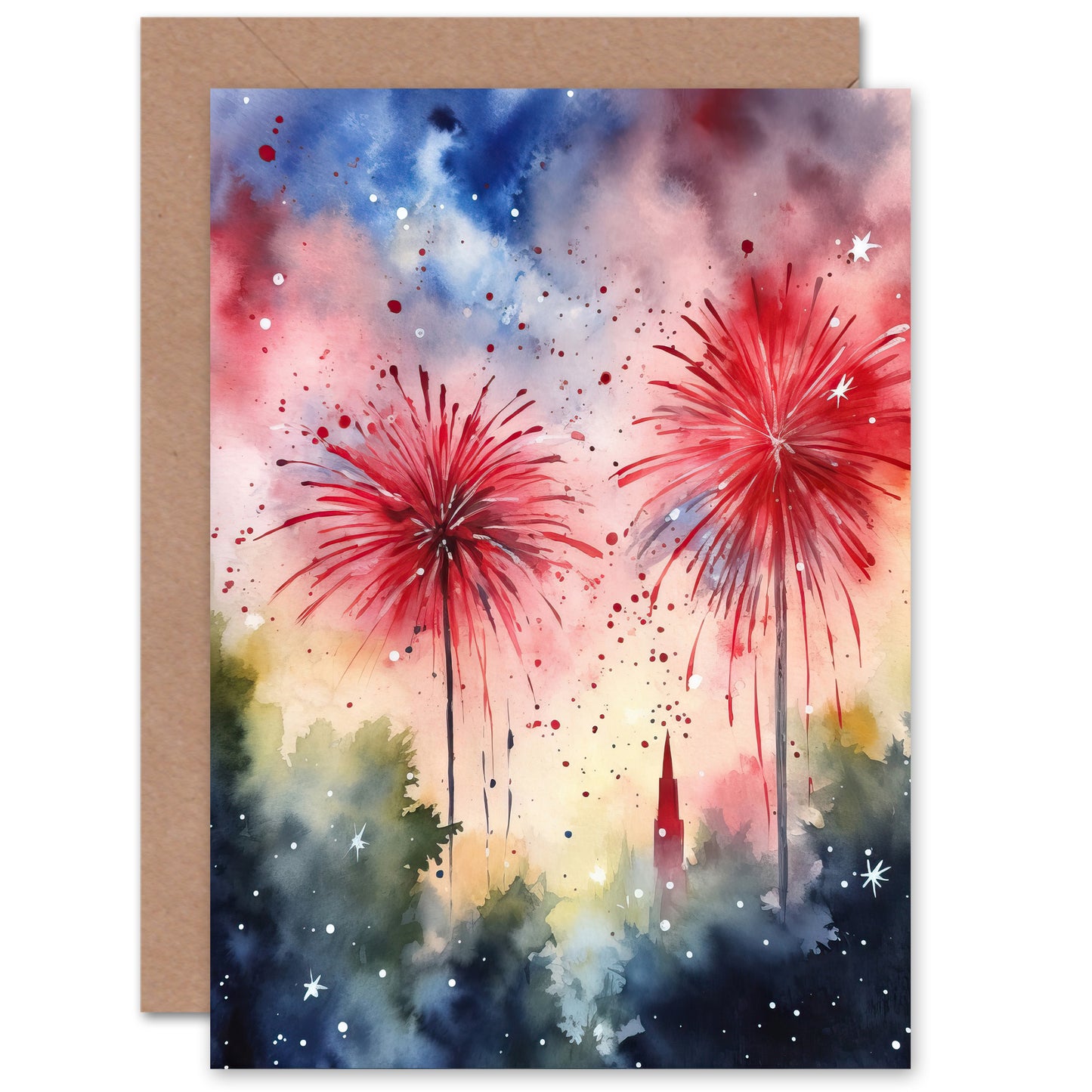 Fireworks 4th July Independence Day Usa Art Greeting Card